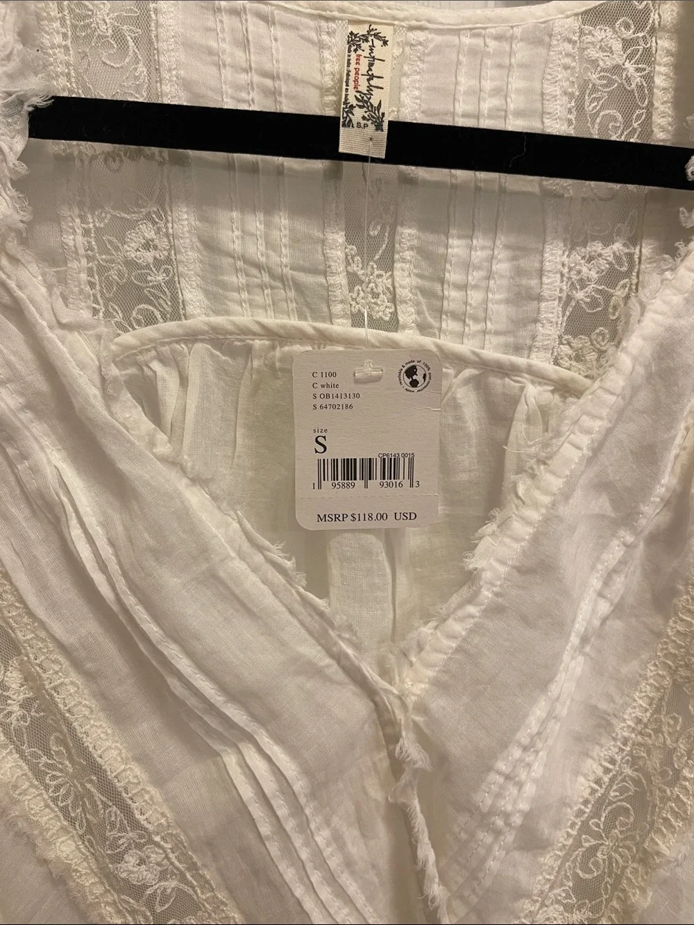 Free People Cream Lace-Trim Wrap Bodysuit Top